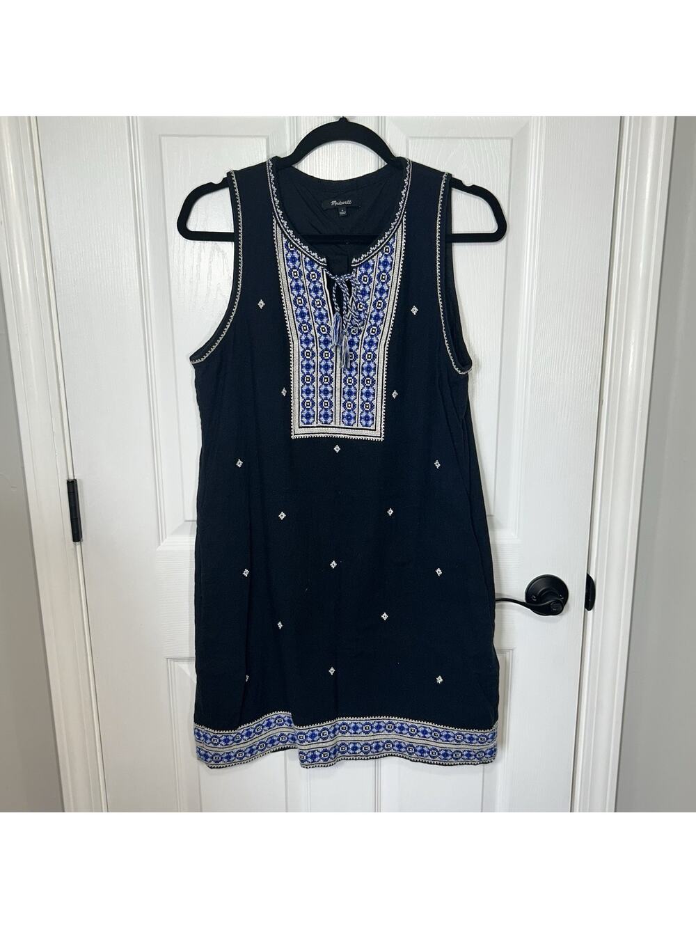 Madewell Women's Size 6 Sleeveless Suncoast Navy Boho Embroidered Shift Dress